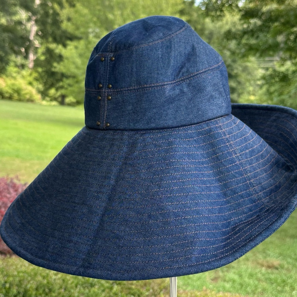 Vintage KOKIN Hat NWT 22” Blue Denim Sun Hat Floppy Boho Hippie Wide Brim Retro